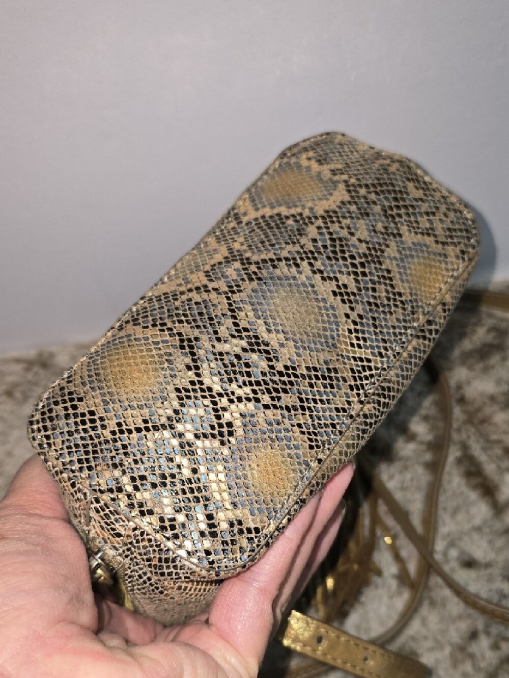 HOBO Metallic Gold Snake-Print Crossbody with Tassel - Picture 4 of 7